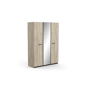 Armoire WATSON 3 Portes Avec 1 Miroir - Chêne / Noir Armoires