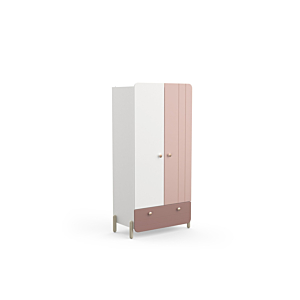 Armoire JADE Avec 2 Portes et 1 Tiroir - Blanc / Rose 