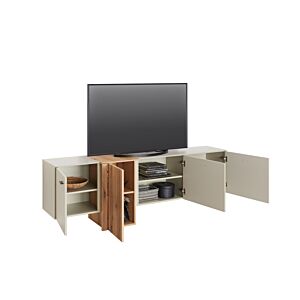 Grand Meuble TV SANTANA 4 Portes - Chêne / Gris