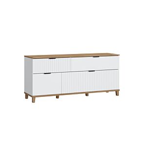 Meuble TV PLISSE 1 Porte + 2 Tiroirs + 1 Abattant - Chêne / Blanc