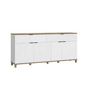 Buffet 4 Portes + 2 Tiroirs PLISSE - Chêne / Blanc