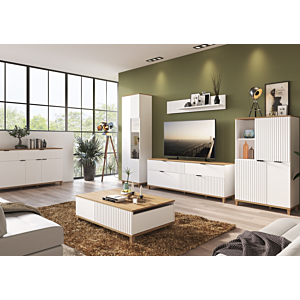 Table Basse Avec 2 Tiroirs PLISSE - Chêne / Blanc