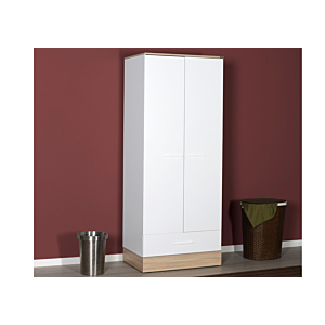 Armoire BASE 2 Portes + Tiroir - Chêne / Blanc