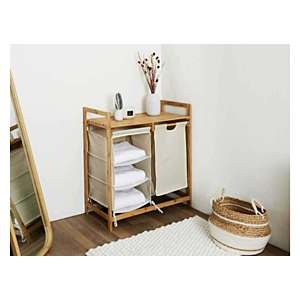 Rangement Avec Compartiments Et Support - Blanc / Marron 