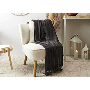 Plaid Chenille Avec Franges - Gris