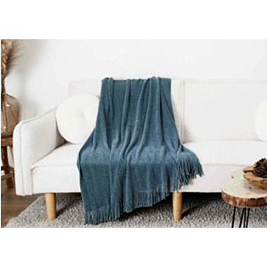 Plaid Chenille Avec Franges - Bleu Canard