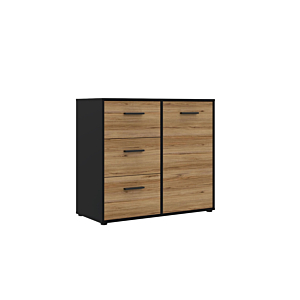 Commode MOKKARO 1 Porte + 3 Tiroirs - Chêne / Noir Commodes rangements