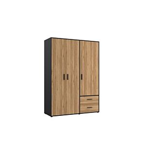 Armoire MOKKARO Avec 3 Portes Et 2 Tiroirs - Chêne / Noir Armoires de rangements