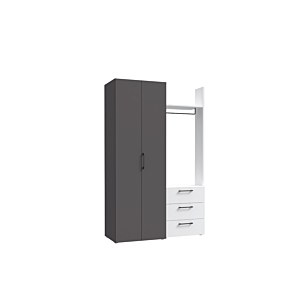 Armoire CANBERRA 2 Portes Avec Penderie + 3 Tiroirs - Gris / Blanc Rangements Ramadan