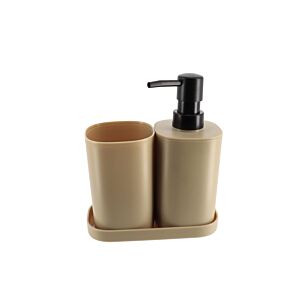 Set De 3 Accessoires Gobelet + Distributeur + Porte Savon - Beige Gobelets et distributeurs de savon