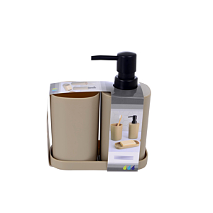 Set De 3 Accessoires Gobelet + Distributeur + Porte Savon - Beige
