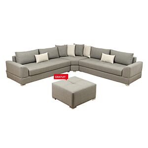 SALON NEW MOGADOR Avec FAUTEUIL DE COIN + Pouf Gratuit - Gris Clair