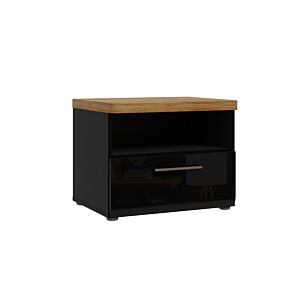 Table De Chevet TULUZA BLACK Avec 1 Tiroir +1 Niche - Chêne / Noir