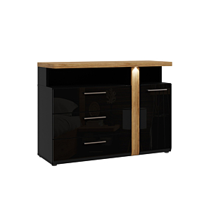 Commode TULUZA BLACK Avec 3 Tiroirs Et 1 Porte + LED - Chêne / Noir