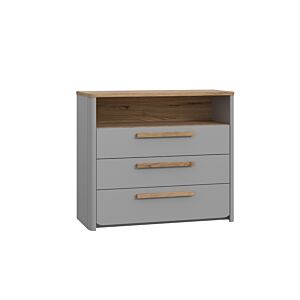 Commode SURFINO Avec 3 Tiroirs + 1 Niche - Gris / Chêne Commodes