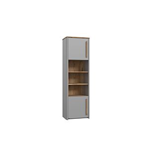Bibliothéque SURFINO Avec 3 Niches + 2 Portes - Gris / Chêne
