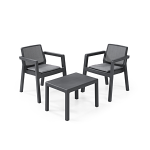 Set Balcon EMILY Table Basse + 2 Chaises Avec Accoudoirs - Gris Graphite Salon de jardin