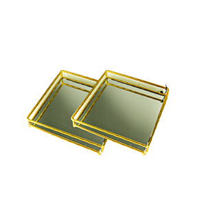 Set De 2 Plateaux carrés Avec Miroir - Doré Plateaux de cuisine
