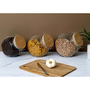 Bocal De Conservation Rond 1,3L - Blanc / Beige