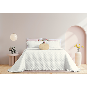 Couvre Lit MONICA + 2 Taies D'Oreillers PEROLA - Crème Textile