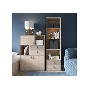 Commode DENIM 3 Portes + 2 Tiroirs + 2 Niches - Chêne Blanchi