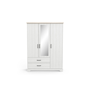 Armoire COTTAGE 3 Portes + 2 Tiroir et Miroir - Blanc