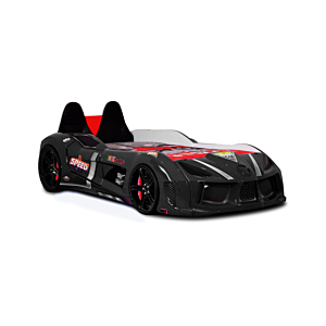 Lit Voiture CHAMPION 90x190cm Avec Sommier + LED + Siége - Noir Lits enfant