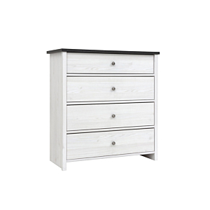 Commode PORTO 4 Tiroirs - Blanc / Noyer