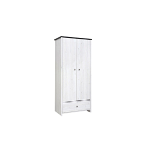 Armoire PORTO 2 Portes + 1 Tiroir - Blanc / Noyer
