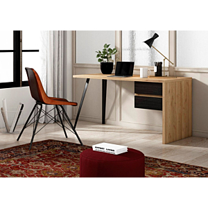 Bureau ELIOT 2 Tiroirs - Noyer / Noir