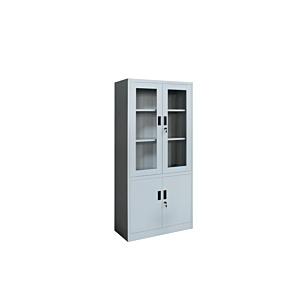 Armoire STEEL 2 Portes + 2 Vitres - Gris / Blanc Rangement professionnel