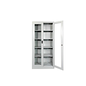 Armoire STEEL 2 Portes Vitrées - Gris / Blanc
