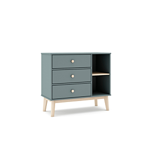 Commode SACHA 3 tiroirs + 2 Niches - Vert Kaki / Chêne Commodes