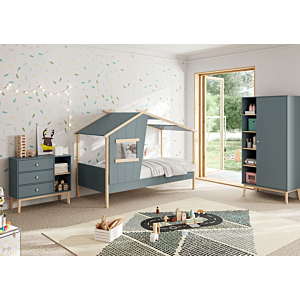 Armoire SACHA 1 Porte + 5 Niches - Vert Kaki / Chêne