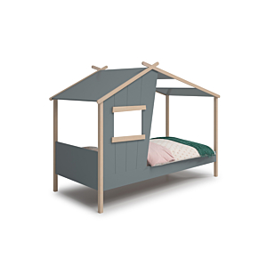 Lit Cabane SACHA 90x200cm - Vert Kaki / Chêne