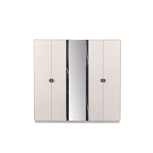 Armoire NIA Avec 5 Portes + Miroir - Blanc / Noir / Marbre Armoires de rangements