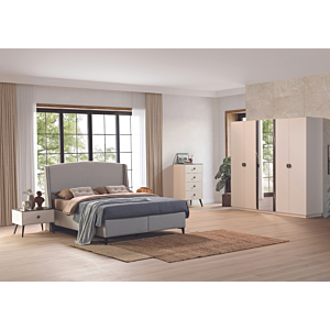 Armoire NIA Avec 5 Portes + Miroir - Blanc / Noir / Marbre