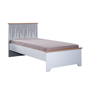 Lit LUCAS Avec Sommier 120x200cm - Gris / Blanc / Chêne