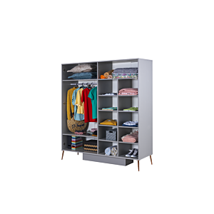 Armoire AIDA 4 Portes 2 Miroirs - Gris / Blanc / Rose Doré