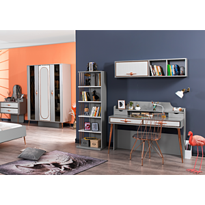 Bureau AIDA 4 Tiroirs - Gris / Blanc / Rose Doré