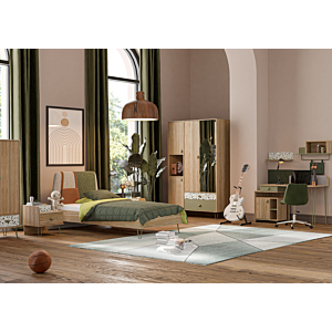 Bureau GRETA Avec 1 Tiroir - Blanc / Chêne / Vert