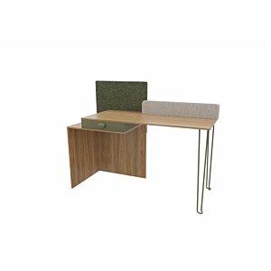 Bureau GRETA Avec 1 Tiroir - Blanc / Chêne / Vert
