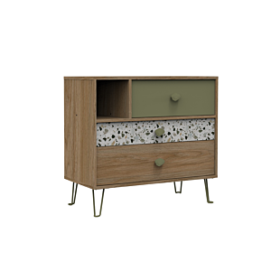 Commode GRETA 3 Tiroirs + 1 Niche - Blanc / Chêne / Vert Commodes