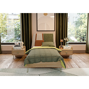 Armoire GRETA 4 Portes +1 Niche + Miroir - Blanc / Chêne / Vert