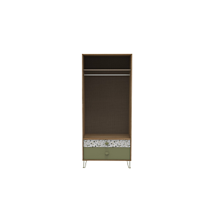 Armoire GRETA 2 Portes+ 2 Tiroirs - Blanc / Chêne / Vert