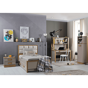 Lit HUGA 120x200cm Avec Sommier - Beige / Chêne 