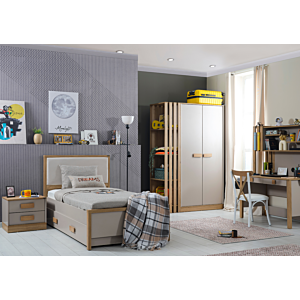 Armoire HUGA 2 Portes 4 Niches - Beige / Chêne