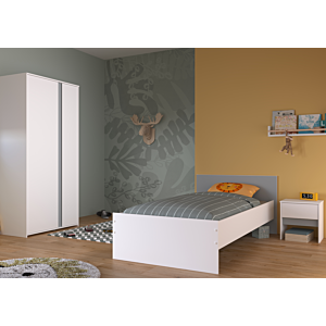 Armoire PIROUETTE 2 Portes - Blanc / Gris / Rose 