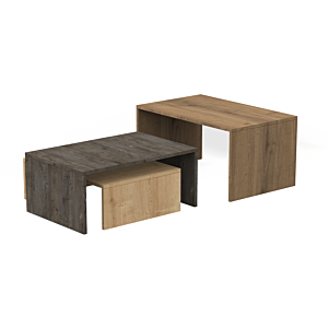 Set De 3 Tables Basses Gigogne TRIO - Chêne / Marron
