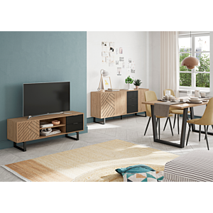 Meuble TV MADONA 140x40x51,5cm - Chêne / Noir